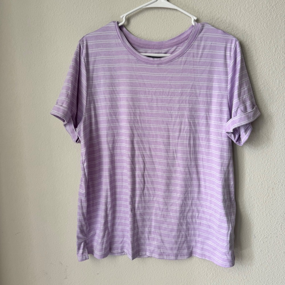 Berkley Jensen Womens Lavender Purple White Striped Short Sleeve Crewneck Tee M